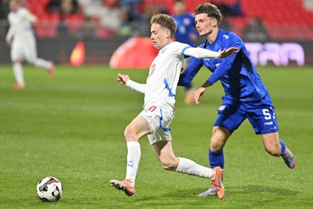 From left Czech David Planka, Stefan Dzodic of Serbia in action during the friendly match Under-21 Czech Republic vs Serbia in Pardubice, Czech Republic, November 14, 2025. (CTKxPhoto JosefxVostarek) CTKPhotoP2025111407517  CTKPhotoP2025111407517
