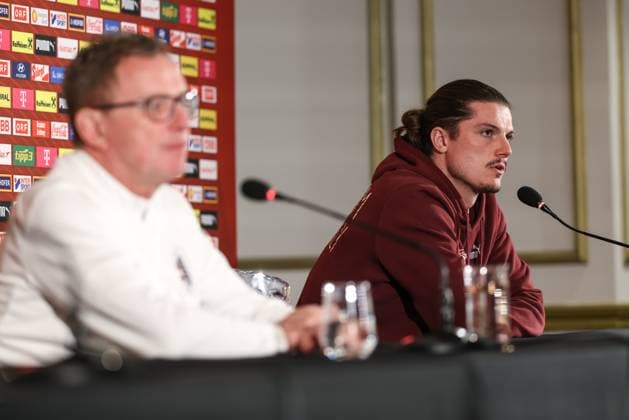 SOCCER - FIFA WC quali, CYP vs AUT PAPHOS,CYPRUS,14.NOV.25 - FIFA World Cup, WM, Weltmeisterschaft, Fussball 2026, European Qualifiers, group stage, OEFB international match, Länderspiel, Nationalmannschaft Cyprus vs Austria, preview, press conference, PK, Pressekonferenz AUT. Image shows head coach Ralf Rangnick and Marcel Sabitzer (AUT).  GEPAxpictures xArminxRauthner
