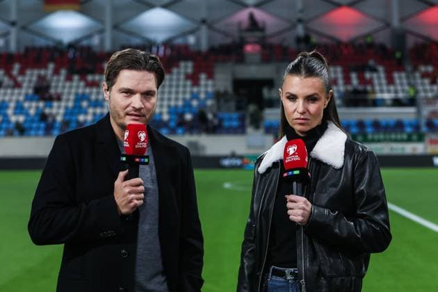 Sport, Football, UEFA European Qualifiers World Cup Qualifiers Europe Group A 9 Matchday Luxembourg Germany 14 11 2025, Stade de Luxembourg Edin Terzic Expert RTL , Laura Wontorra Presenter RTL Luxembourg Stade de Luxembourg Luxembourg