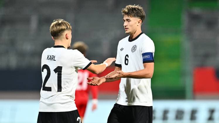 14 11 2025 Soccer international qualifier European Championship Germany GER DEU BRD Malta MLT xwoxzix Lennart Karl 21, Germany Tom Bischof 6, Germany after the end of the match