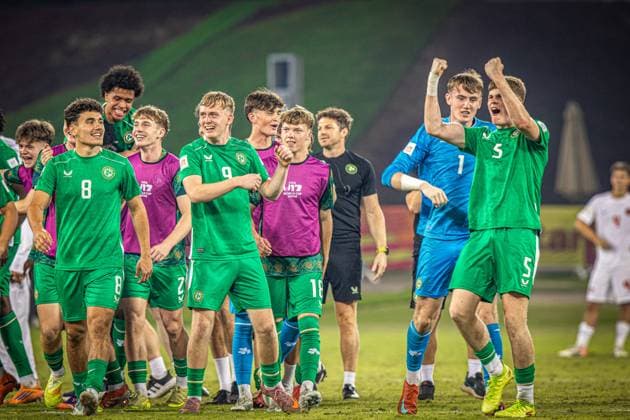 Football FIFA U17, U17 World Cup Qatar 2025 Republic of Ireland vs Canada Ireland and goalkeeper Alex NOONAN win penalty shoot-out against Canada Joy, jubilation, emotion Copyright: xRedhaxHosnixSegganix