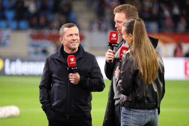 14 11 2025, Football, Men, Qualification, European Qualifiers, Luxembourg Germany, TV expert Lothar Matthäus, coach Julian Nagelsmann Germany and presenter Laura Wontorra Luxembourg Stade de Luxembourg Luxembourg Luxembourg LUX Copyright: xFabianxKleerx