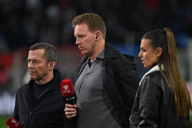 14 11 2025, xjrdrx, Football, World Cup Qualification 2026 Luxembourg Germany emspor, v l Lothar Matthäus RTL , Julian Nagelsmann Germany, Coach , Laura Wontorra RTL DFL DFB REGULATIONS PROHIBIT ANY USE OF PHOTOGRAPHS as IMAGE SEQUENCES and or QUASI VIDEO Luxembourg