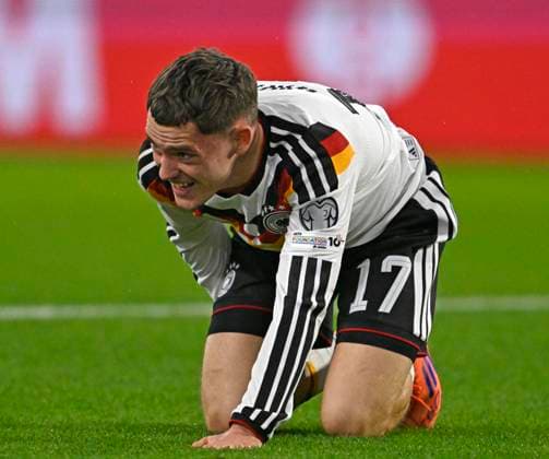 14 11 2025, Soccer World Cup Qualification Europe 2025 26, Matchday 9, Luxembourg Germany, at Stade de Luxembourg Croix de Gasperich, Luxembourg , Florian Wirtz Germany knocked to the ground