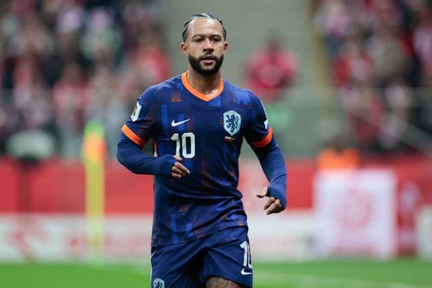 WARSCHAU , 14-11-2025 , PGE National Stadium, season 2025 2026 , FIFA World Cup, WM, Weltmeisterschaft, Fussball Qualifier between Poland and The Netherlands. Pictures shows Netherlands player Memphis Depay Poland - Netherlands  x32020437x Copyright: