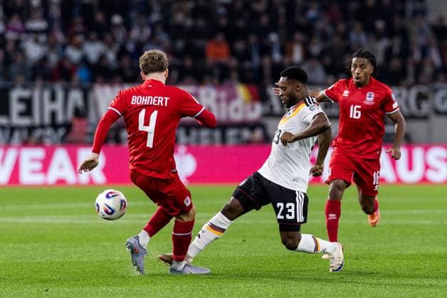 FIFA World Cup UEFA Qualifiers Luxembourg Germany 14 11 2025 duel Florian Bohnert Luxembourg, 4 , Ridle Baku Germany, 23 FIFA World Cup UEFA Qualifiers Luxembourg Germany Luxembourg, Stade de Luxembourg, 14 11 2025 Copyright: xBEAUTIFULxSPORTS Wunderlx