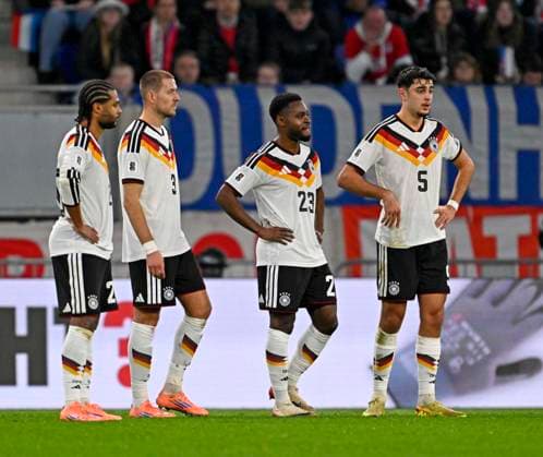14 11 2025, Football World Cup Qualification Europe 2025 26, Matchday 9, Luxembourg Germany, at Stade de Luxembourg Croix de Gasperich, Luxembourg , f l Serge Gnabry Germany , Waldemar Anton Germany , Ridle Baku Germany and Aleksandar Pavlovic Germany