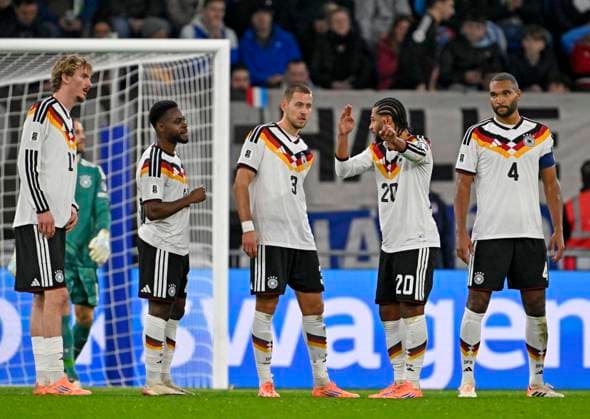 14 11 2025, Football World Cup Qualification Europe 2025 26, Matchday 9, Luxembourg Germany, at Stade de Luxembourg Croix de Gasperich, Luxembourg , f l Nick Woltemade Germany , Ridle Baku Germany , Waldemar Anton Germany , Serge Gnabry Germany and Jonathan Tah Germany
