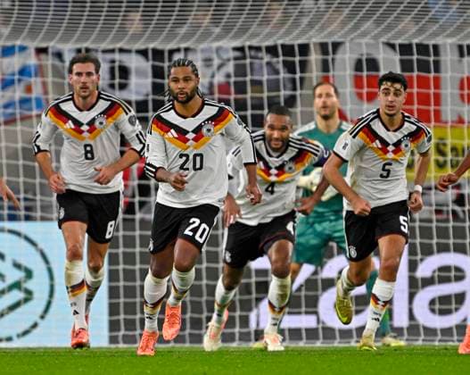 14 11 2025, Football World Cup Qualification Europe 2025 26, Matchday 9, Luxembourg Germany, at Stade de Luxembourg Croix de Gasperich, Luxembourg , f l Leon Goretzka Germany , Serge Gnabry Germany , Jonathan Tah Germany and Aleksandar Pavlovic Germany run off