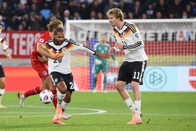 14 11 2025, Football, Men, Qualification, European Qualifiers, Luxembourg Germany, Serge Gnabry Germany , Nick Woltemade Germany , Mathias Olesen Luxembourg Luxembourg Luxembourg Stade de Luxembourg Luxembourg Luxembourg LUX Copyright: xSebastianxBachx