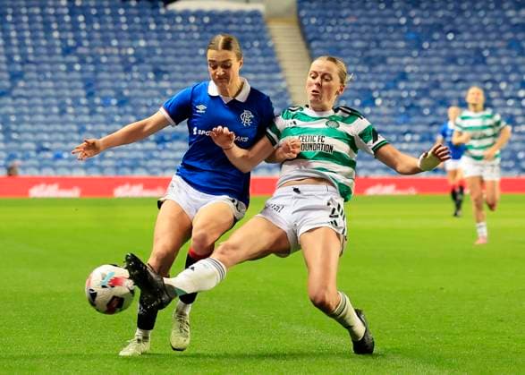 Rangers Women v Celtic Women Scottish Womens Premier League 1 Eilidh Austin of Rangers Women (left) is tackled by Claire Walsh of Celtic Women during the Scottish Womens Premier League 1 match at Ibrox Stadium, Glasgow UK Newspapers OUT Copyright: xFredxPalmerx FIL-22499-0058