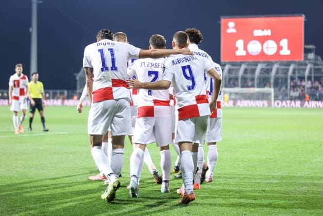 Croatia v Faroe Islands - FIFA World Cup, WM, Weltmeisterschaft, Fussball 2026 Qualifier RIJEKA, CROATIA - NOVEMBER 14: Players of Croatia celebrate after Josko Gvardiol scores a goal for 1:1 during the FIFA World Cup 2026 qualifier match between Croatia and Faroe Islands at HNK Rijeka Stadium on November 14, 2025 in Rijeka, Croatia.  NelxPavletic PIXSELL