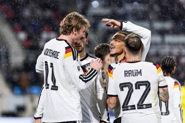 FIFA World Cup UEFA Qualifiers Luxembourg Germany, 14 11 2025 Nick Woltemade Germany, 11 , goal, goal celebration Leroy Sane Germany, 19 FIFA World Cup UEFA Qualifiers Luxembourg Germany Luxembourg, Stade de Luxembourg, 14 11 2025 Copyright: xBEAUTIFULxSPORTS Wunderlx