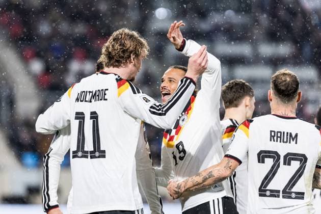 FIFA World Cup UEFA Qualifiers Luxembourg Germany, 14 11 2025 Nick Woltemade Germany, 11 , goal, goal celebration Leroy Sane Germany, 19 FIFA World Cup UEFA Qualifiers Luxembourg Germany Luxembourg, Stade de Luxembourg, 14 11 2025 Copyright: xBEAUTIFULxSPORTS Wunderlx
