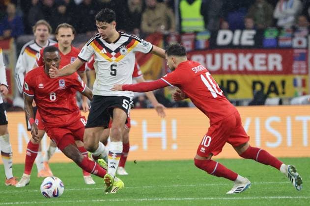 14 11 2025, Football, Men, Qualification, European Qualifiers, Luxembourg Germany, Aleksandar Pavlovic Germany , Danel Sinani Luxembourg Luxembourg Luxembourg Stade de Luxembourg Luxembourg Luxembourg LUX Copyright: xSebastianxBachx