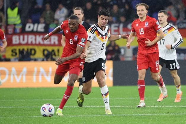 14 11 2025, Football, Men, Qualification, European Qualifiers, Luxembourg Germany, Aleksandar Pavlovic Germany , Christopher Martins Luxembourg Luxembourg Luxembourg Stade de Luxembourg Luxembourg Luxembourg LUX Copyright: xSebastianxBachx