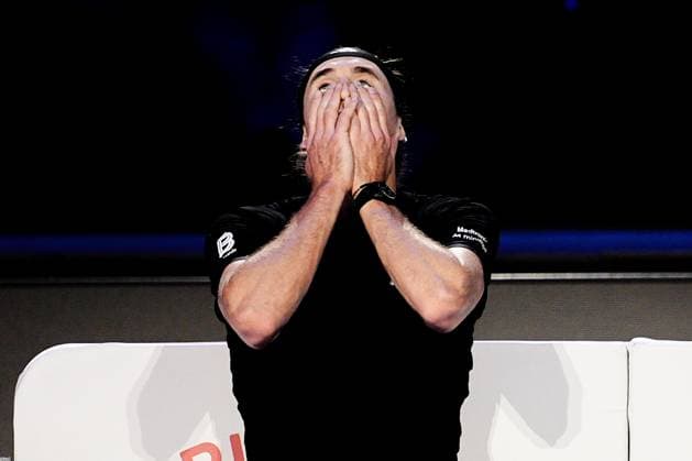 Germany s Alexander Zverev react on the singles tennis match of the ATP, Tennis Herren World Tour Finals agains Canada s Felix Auger Aliassime at the Inalpi Arena in Turin, Italy - Friday, Nov. 14, 2025. -  Copyright: xMarcoxAlpozzi LaPressex