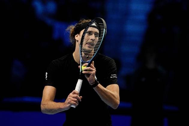 Germany s Alexander Zverev react on the singles tennis match of the ATP, Tennis Herren World Tour Finals agains Canada s Felix Auger Aliassime at the Inalpi Arena in Turin, Italy - Friday, Nov. 14, 2025. -  Copyright: xMarcoxAlpozzi LaPressex