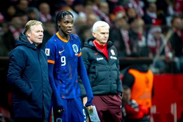 Debute of Netherlands forwarder Emmanuel Emegha during the match FOOTBALL EUROPEAN QUALIFIERS POLAND NETHERLANDS at the PGE Narodowy National Stadium for the FIFA World Cup 2026 UEFA Qualifiers Group G Matchday 9 season 2025 2026 in WARSAW, Poland on 14 november 2025, photo by Stefan Koops EYE4images DeFodi Images