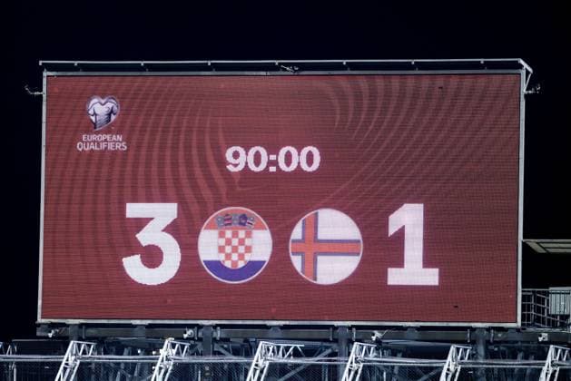 Croatia v Faroe Islands - FIFA World Cup, WM, Weltmeisterschaft, Fussball 2026 Qualifier RIJEKA, CROATIA - NOVEMBER 14: The scoreboard with the final score 3:1 during the during the FIFA World Cup 2026 qualifier match between Croatia and Faroe Islands at HNK Rijeka Stadium on November 14, 2025 in Rijeka, Croatia.  NelxPavletic PIXSELL