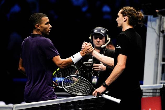Canada s Felix Auger Aliassime celebrate victory in the singles tennis match of the ATP, Tennis Herren World Tour Finals against Germany s Alexander Zverev at the Inalpi Arena in Turin, Italy - Friday, Nov. 14, 2025. -  Copyright: xMarcoxAlpozzi LaPressex
