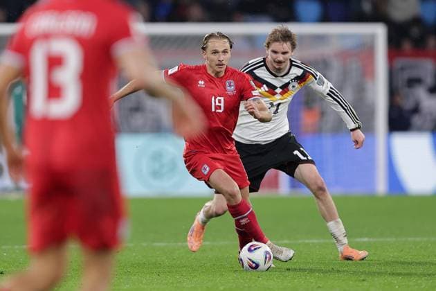 Mathias Olesen Luxembourg 19 in duel with Nick Woltemade Germany 11 Football, UEFA World Cup Qualifiers 2026, Season 2025 2026, Group A, European Qualifiers 14 11 2025 Luxembourg Germany Luxembourg vs Germany Stade de Luxembourg, Luxembourg