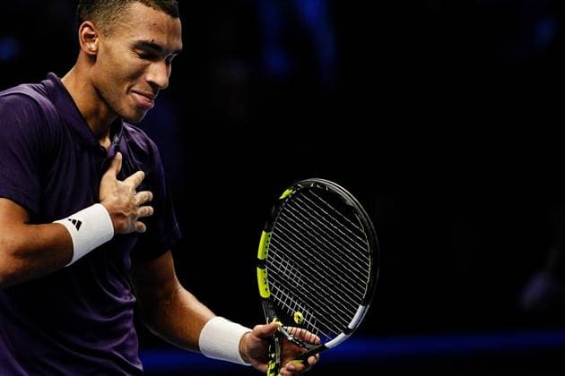 Canada s Felix Auger Aliassime celebrate victory in the singles tennis match of the ATP, Tennis Herren World Tour Finals against Germany s Alexander Zverev at the Inalpi Arena in Turin, Italy - Friday, Nov. 14, 2025. -  Copyright: xMarcoxAlpozzi LaPressex