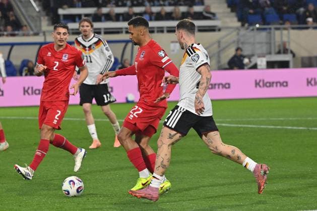 14 11 2025, xjrdrx, Football, World Cup Qualification 2026 Luxembourg Germany emspor, v l Marvin Martins Luxembourg, 22 , David Raum Germany DFL DFB REGULATIONS PROHIBIT ANY USE OF PHOTOGRAPHS as IMAGE SEQUENCES and or QUASI VIDEO Luxembourg
