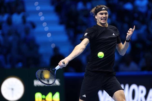 Alexander Zverev (Germany) controls the ball, day 6, Nitto ATP, Tennis Herren Finals 2025, INALPI Arena, November 14, 2025, Turin, Italy.