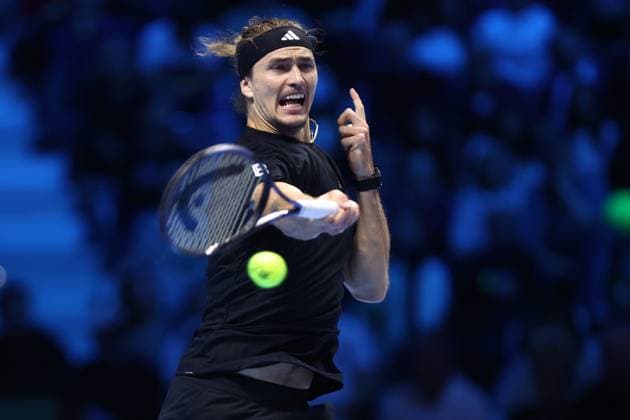 Alexander Zverev (Germany) controls the ball, day 6, Nitto ATP, Tennis Herren Finals 2025, INALPI Arena, November 14, 2025, Turin, Italy.
