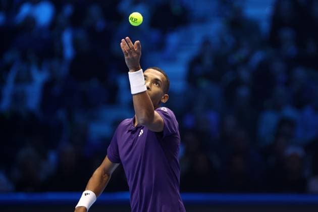 Felix Auger-Aliassime (Canada) controls the ball, day 6, Nitto ATP, Tennis Herren Finals 2025, INALPI Arena, November 14, 2025, Turin, Italy.