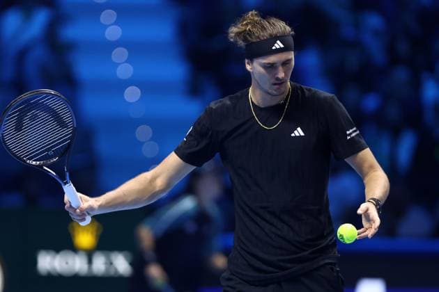 Alexander Zverev (Germany) controls the ball, day 6, Nitto ATP, Tennis Herren Finals 2025, INALPI Arena, November 14, 2025, Turin, Italy.