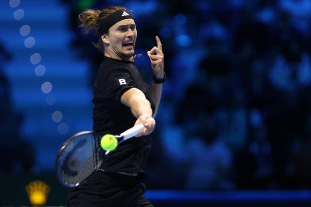 Alexander Zverev (Germany) controls the ball, day 6, Nitto ATP, Tennis Herren Finals 2025, INALPI Arena, November 14, 2025, Turin, Italy.