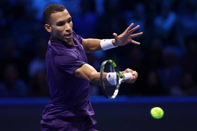 Felix Auger-Aliassime (Canada) controls the ball, day 6, Nitto ATP, Tennis Herren Finals 2025, INALPI Arena, November 14, 2025, Turin, Italy.