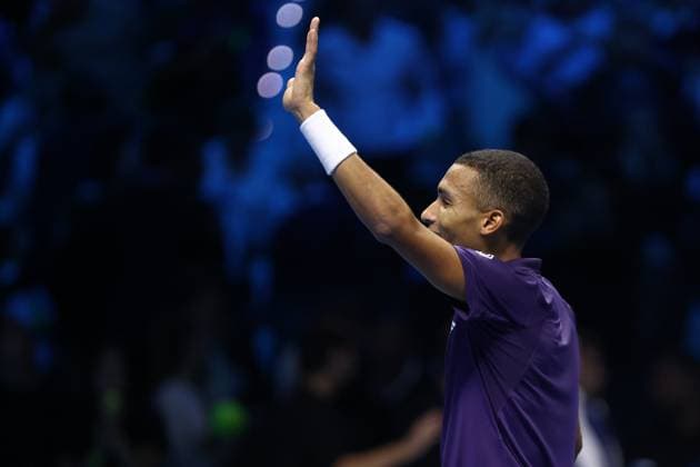 Felix Auger-Aliassime (Canada) celebrate after winning, day 6, Nitto ATP, Tennis Herren Finals 2025, INALPI Arena, November 14, 2025, Turin, Italy.