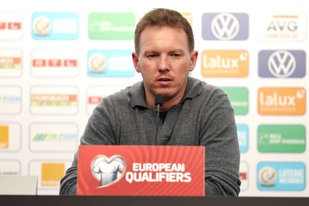 14 11 2025, Football, International match, World Cup Qualification Europe, Germany Luxembourg, Stade de Luxembourg Croix de Gasperich, Luxembourg , Matchday 9, Season 2025 2026 National coach Julian Nagelsmann GER hc at the post-match press conference Regulations prohibit any use of photographs as image sequences and or quasi video Luxembourg