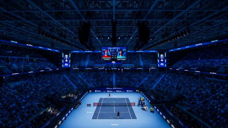 Nitto ATP, Tennis Herren Finals 2025 - Day Six A general view of Inalpi Arena is seen during the round robin singles match between Alexander Zverev of Germany and Felix Auger-Aliassime of Canada during day six of the Nitto ATP Finals 2025. Felix Auger-Aliassime won 6-4, 7-6(4). Turin Italy Copyright: xNicolòxCampox