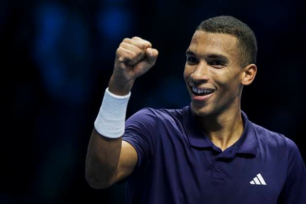 Nitto ATP, Tennis Herren Finals 2025 - Day Six Felix Auger-Aliassime of Canada celebrates the victory at the end of his round robin singles match against Alexander Zverev of Germany during day six of the Nitto ATP Finals 2025. Felix Auger-Aliassime won 6-4, 7-6(4). Turin Italy Copyright: xNicolòxCampox