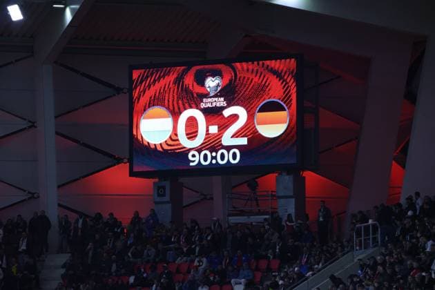 14 11 2025, Football, Men, Qualification, European Qualifiers, Luxembourg Germany, Final Score, Final Result, Scoreboard, Videowall Luxembourg Luxembourg Stade de Luxembourg Luxembourg Luxembourg LUX Copyright: xFabianxKleerx