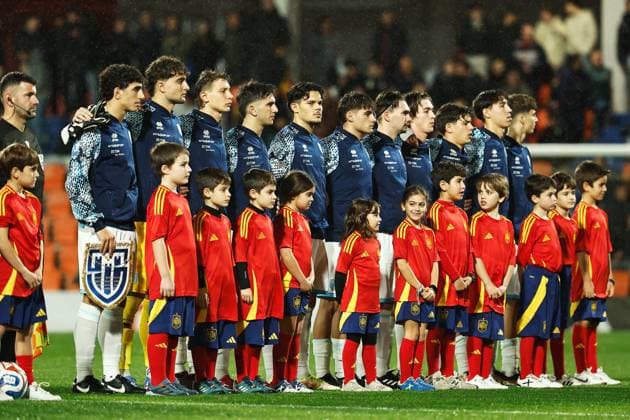Under 21 San Marino team group, Mannschaftsbild, Totale line-up (SMR), NOVEMBER 14, 2025 - Football Soccer : UEFA Under-21 Championship 2027 qualifying round match between U21, U 21 Spain - U21 San Marino at the Estadio Angel Carro in Lugo, Spain. Noxthirdxpartyxsales  aflo_310442496