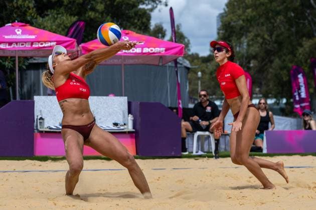 Beach Volleyball World Championships Adelaide, Australia 15 11 2025 ADELAIDE, AUSTRALIA NOVEMBER 15 Brandie Wilkerson Player 2, CAN , Melissa Humana Paredes Player 1 during the Beach Volleyball World Championships at Adelaide on November 15, 2025 in Adelaide, Australia Copyright: xBEAUTIFULxSPORTS PeterxWeberx