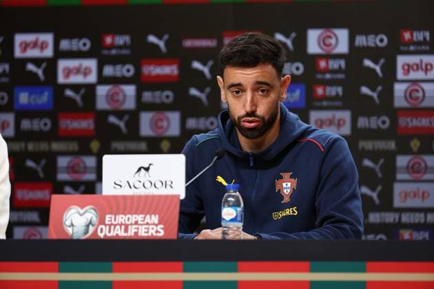 Bruno Fernandes during the press conference, PK, Pressekonferenz ahead of the match between Portugal and Armenia, valid for qualification for the 2026 World Cup at Estadio do Drag‹o on 15 November 2026 Porto Estadio do Dragao Porto Portugal Copyright: xIMAGOx xPRIMExSPORTSxIMAGESx xFILIPExOLIVEIRAx
