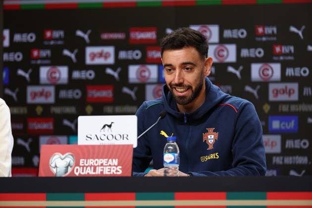 Bruno Fernandes during the press conference, PK, Pressekonferenz ahead of the match between Portugal and Armenia, valid for qualification for the 2026 World Cup at Estadio do Drag‹o on 15 November 2026 Porto Estadio do Dragao Porto Portugal Copyright: xIMAGOx xPRIMExSPORTSxIMAGESx xFILIPExOLIVEIRAx