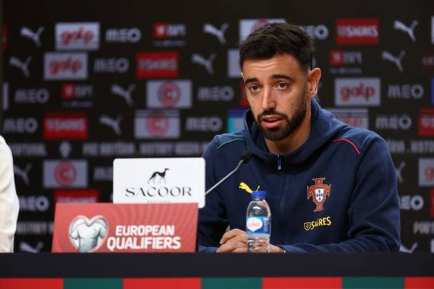 Bruno Fernandes during the press conference, PK, Pressekonferenz ahead of the match between Portugal and Armenia, valid for qualification for the 2026 World Cup at Estadio do Drag‹o on 15 November 2026 Porto Estadio do Dragao Porto Portugal Copyright: xIMAGOx xPRIMExSPORTSxIMAGESx xFILIPExOLIVEIRAx