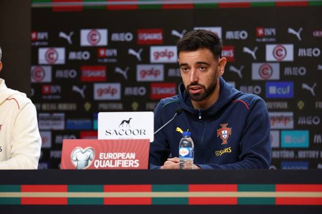 Bruno Fernandes during the press conference, PK, Pressekonferenz ahead of the match between Portugal and Armenia, valid for qualification for the 2026 World Cup at Estadio do Drag‹o on 15 November 2026 Porto Estadio do Dragao Porto Portugal Copyright: xIMAGOx xPRIMExSPORTSxIMAGESx xFILIPExOLIVEIRAx