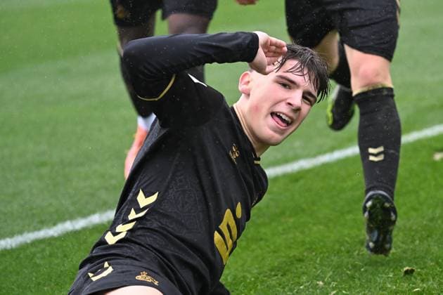 15 11 2025, Football U17 DFB Youth League, Preliminary Round, Group G, Season 2025 2026, Borussia Moenchengladbach 1 FC Koeln at the Fohlenstadion in Moenchengladbach Luca Mijatovic 1 FC Koeln U17, 11 celebrates his goal for 3 2 Photo Kirchner Media Thomas Haesler Copyright: xKirchner-Media ThomasxHaeslerx