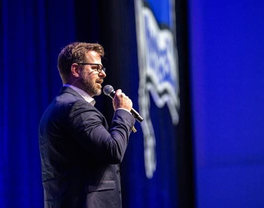 Football, Men, Season 2025 26, Hertha BSC, Annual General Meeting at Messe Berlin, President Fabian Drescher Hertha BSC , 15 11 2025, Copyright: xSebastianxRäppold MatthiasxKochx