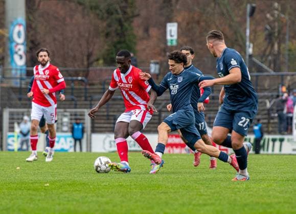 Football, Men, Season 2025 2026, Brandenburg State Cup quarter-finals , SV Babelsberg 03 FC Energie Cottbus, f l Merveille Biankadi Energie Cottbus , Maurice Covic Babelsberg , Gordon Büch Babelsberg , 15 11 2025, Copyright: xSebastianxRäppold MatthiasxKochx