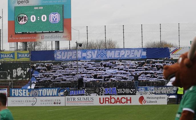Meppen Fans Football, Men, Season 2025 2026, RL Nord, VfB Luebeck vs SV Meppen DFL REGULATIONS PROHIBIT ANY USE OF PHOTOGRAPHS AS IMAGE SEQUENCES AND OR QUASI VIDEO