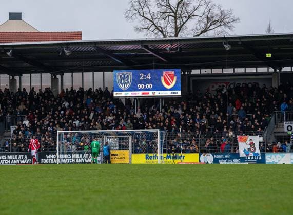 Soccer, Men, Season 2025 2026, Brandenburg State Cup Quarterfinals , SV Babelsberg 03 FC Energie Cottbus, Scoreboard with 2 4 final score, 15 11 2025, Copyright: xSebastianxRäppold MatthiasxKochx